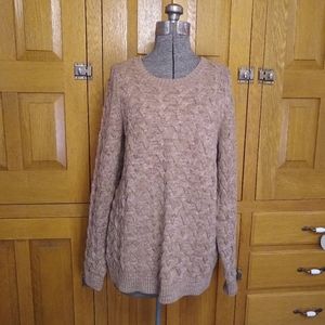 Lands' End NWOT brown and pink cable knit sweater